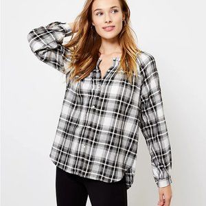 LOFT | Plaid Smocked Neck Tunic Shirt